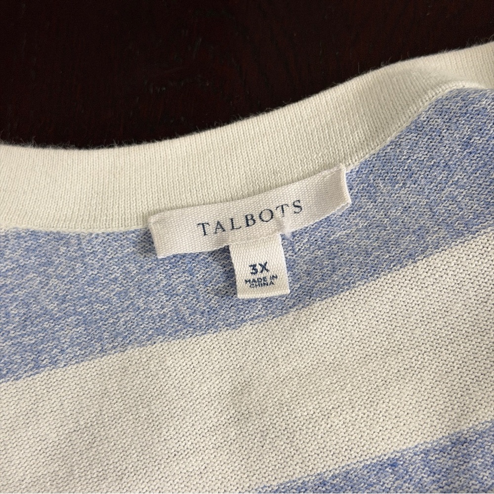 Talbots 3X Blue White Stripe Open Front 100% Cotton Duster Cardigan Sweater - Picture 5 of 9
